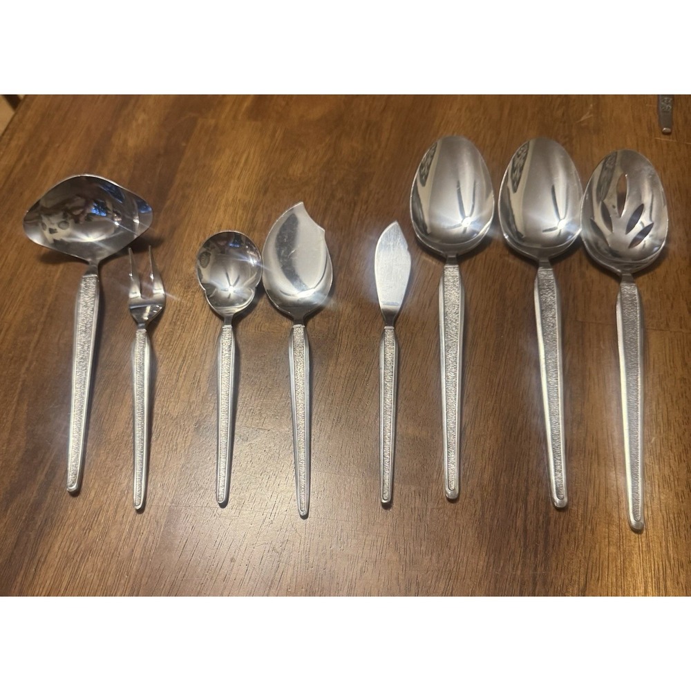 Royalton, 7pc Stainless Steel Silver Serving Utensil Set Textured Made in Japan